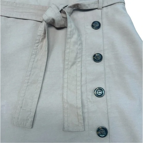 Ann Taylor Tan Khaki Cotton Sateen Pencil Skirt Button Detail & Belt Size 12 - Picture 6 of 13